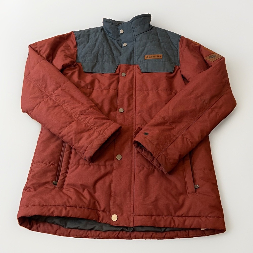 Columbia Mens Colorblock Quilted Puffer Jacket Rust Teal XO0389 Small